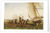 Aboriginal canoes communicating with Monarch and the Tom Tough, 28 August 1855 by John Thomas Baines