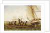 Aboriginal canoes communicating with Monarch and the Tom Tough, 28 August 1855 by John Thomas Baines