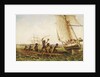 Aboriginal canoes communicating with Monarch and the Tom Tough, 28 August 1855 by John Thomas Baines