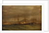 A paddle frigate in a rough sea off Naples by A. de Simone