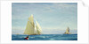 A large sloop yacht and a barge by John Fraser
