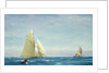 A large sloop yacht and a barge by John Fraser