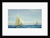 A large sloop yacht and a barge by John Fraser