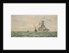 HMS 'Malaya' refuelling destroyers at sea by Rowland John Robb Langmaid