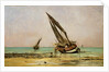 Beached fishing boats at low tide, Villerville by Edmond Yon