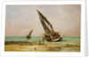 Beached fishing boats at low tide, Villerville by Edmond Yon