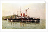 HMS 'Howe' being towed into Emsenanda de la Malata by HMS 'Seahorse' with salvage steamers alongside by A. Sanz