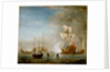 Calm: an English ketch rigged yacht, thought to be the Isabella, with other ships and vessels near the shore by Peter Monamy