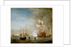 Calm: an English ketch rigged yacht, thought to be the Isabella, with other ships and vessels near the shore by Peter Monamy