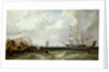 The Blackwall frigate 'Owen Glendower' at anchor off a coastline by G. W. Butland