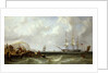 The Blackwall frigate 'Owen Glendower' at anchor off a coastline by G. W. Butland