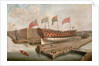HMS 'Buckingham' on the stocks at Deptford by John Cleveley