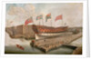 HMS 'Buckingham' on the stocks at Deptford by John Cleveley