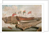 HMS 'Buckingham' on the stocks at Deptford by John Cleveley