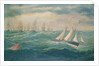 Liverpool pilot schooner No 2, the Leader, leading a fleet of vessels over the Mersey bar during a gale, 8 February 1881 by William Howard Yorke
