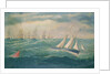 Liverpool pilot schooner No 2, the Leader, leading a fleet of vessels over the Mersey bar during a gale, 8 February 1881 by William Howard Yorke