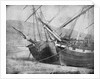 Bow view of two unidentified vessels at low tide by unknown