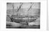 Broadside view of two unidentified vessels at low tide by unknown