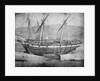 Broadside view of two unidentified vessels at low tide by unknown