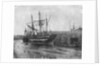 Stern quater view of copper ship and others aground at low tide by unknown