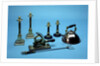 Copper kettle, brass candlesticks, tobacco cutter, toasting fork by Albert Edward Jew