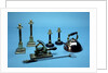 Copper kettle, brass candlesticks, tobacco cutter, toasting fork by Albert Edward Jew