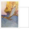 Pirates approach a treasure ship by Howard Pyle