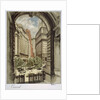 Front cover of Cunard menu featuring archway by unknown