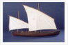 Full hull model, two masted open boat, starboard broadside by Unknown