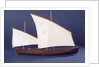Full hull model, two masted open boat, starboard broadside by Unknown