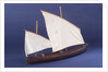 Full hull model, two masted open boat, starboard stern quarter by unknown