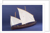 Full hull model, two masted open boat, starboard stern quarter by unknown