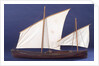 Full hull model, two masted open boat, port broadside by unknown