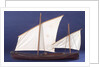 Full hull model, two masted open boat, port broadside by unknown