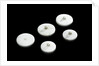 Three large and two small crucible lids by unknown