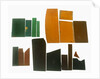 Eighteen pieces of coloured glass (five amber, three crimson, four dark green, six purple) in a bag by unknown