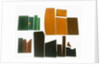 Eighteen pieces of coloured glass (five amber, three crimson, four dark green, six purple) in a bag by unknown