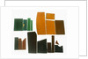 Eighteen pieces of coloured glass (five amber, three crimson, four dark green, six purple) in a bag by unknown