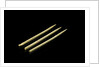 Three paper 'cocktail sticks', one still has a needle in it by unknown