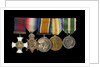 Medals awarded to Rear Admiral Harold Hugh Huxham DSO (obverse, l to r, MED1634-1638) by W. Wyon