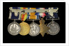 Medals awarded to Able Seaman R. J. Squires DSM (reverse, r to l, MED2591-2595) by B. Mackennal