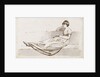 A young woman reclining on a sofa reading a book, possibly one of the Connors, Emma's cousins by Thomas Baxter
