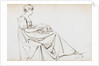 A young woman seated with a dog on her lap by Thomas Baxter