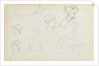 Studies of young women rowing and of heads in profile (recto) by Thomas Baxter