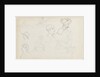 Studies of young women rowing and of heads in profile (recto) by Thomas Baxter