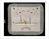 An embroidered silk cushion, showing HMS 'Surprise' by unknown