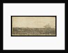 A whalebone panel engraved with a scene showing a whaling vessel in full sail on the horizon by unknown