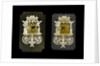 A pair of bonework plaques depicting fretwork Chinese pavilions by Ernest Edwin Russell