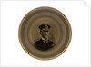 Plate glazed on a mustard ground with a gold rim by Ridgways