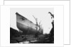 Bow view of the 'Aquitania' (1914) on the stocks by Bedford Lemere & Co.